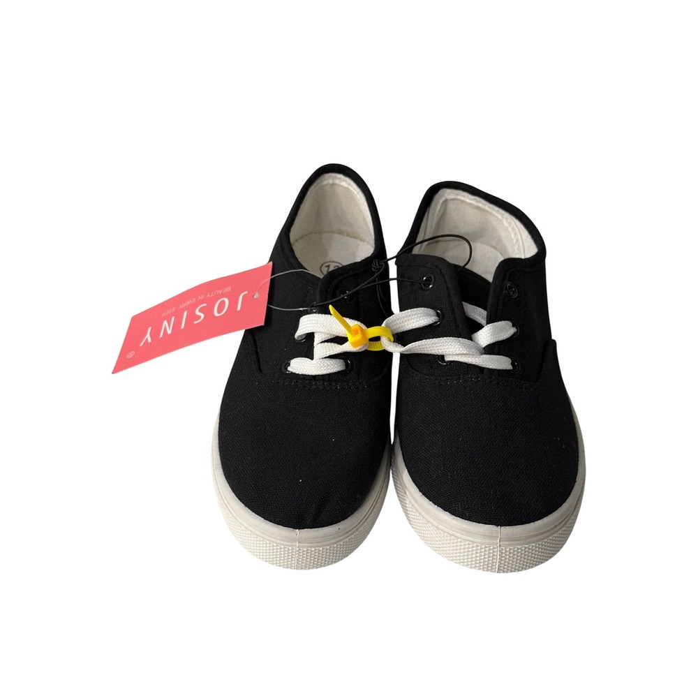 Josiny Kids Black Canvas Low Top Sneakers Lace Up Shoes Size 13 NEW